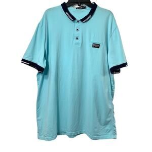 Fusion Golf‎ Polo Shirt Mens XL Short Sleeve Turquoise Navy Blue Knit Casual